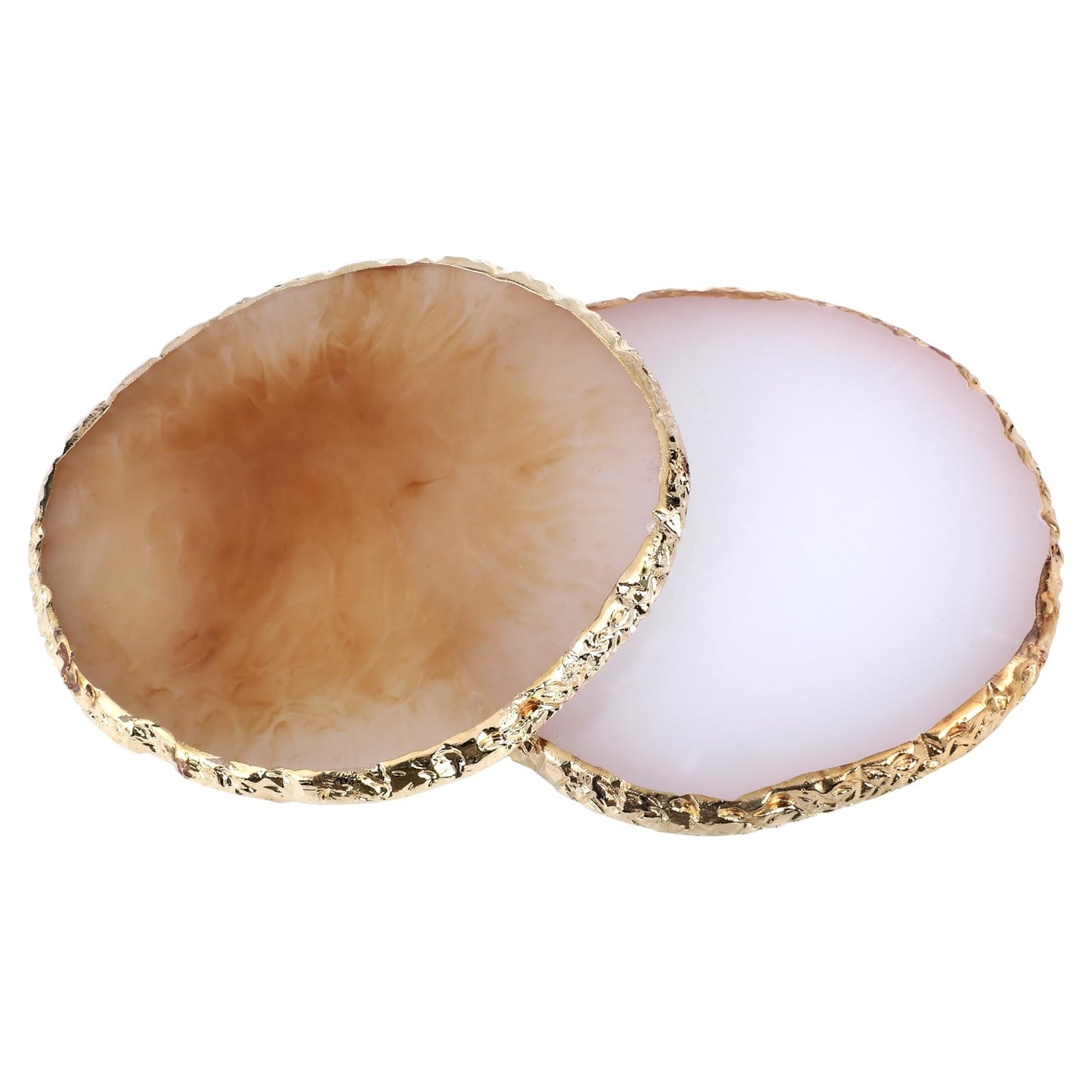 2 Pcs Resin Nail Art Palette Nail Art Painting Mixed Color Palettes Gold Edge Nail Holder Nail Art Display Board (Coffee White)