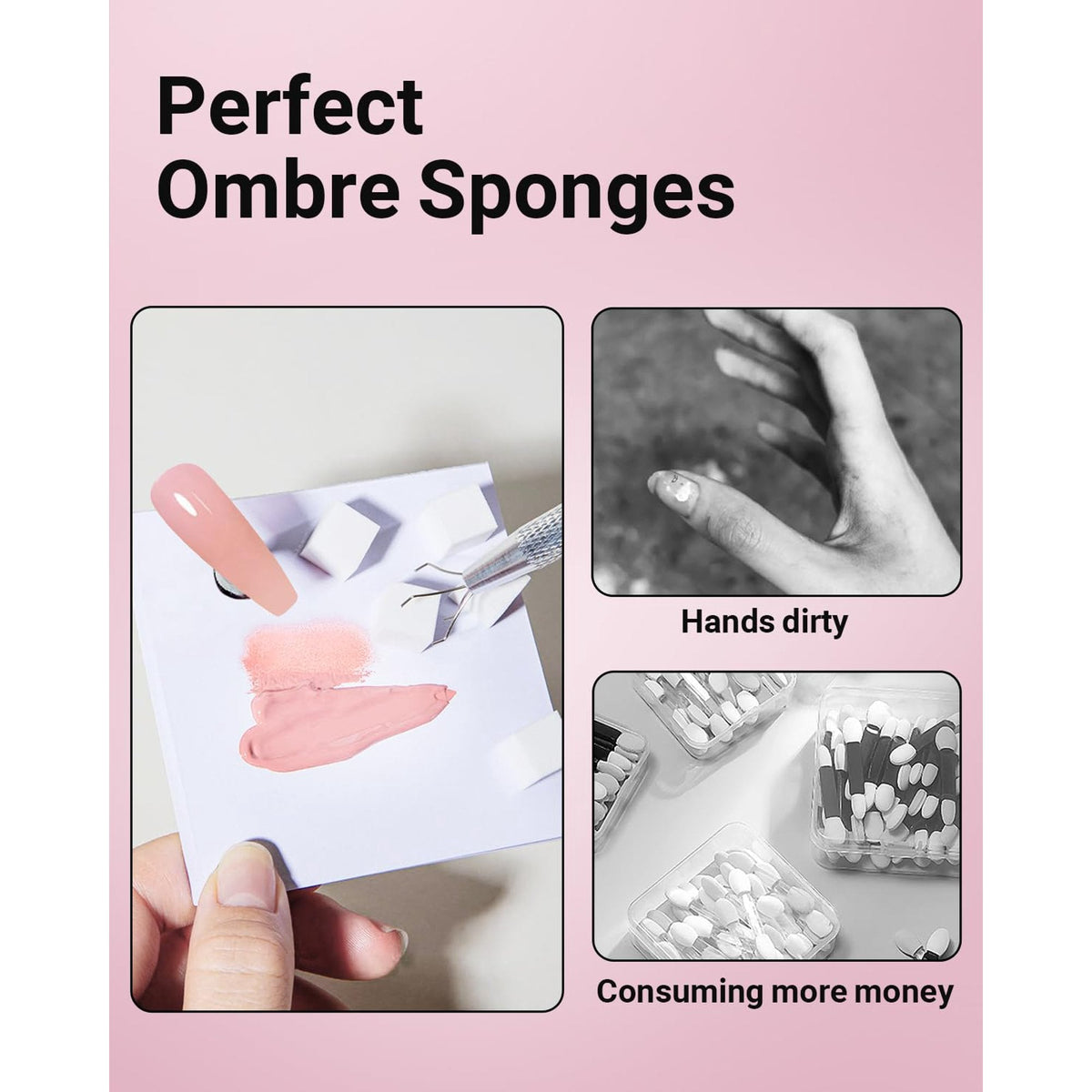 100 Pcs Soft Nail Sponges with Grabbing Pen, Nail Art Sponge for Ombre, Gradient Effect Painting Gel Halo Dyeing Tool Brush