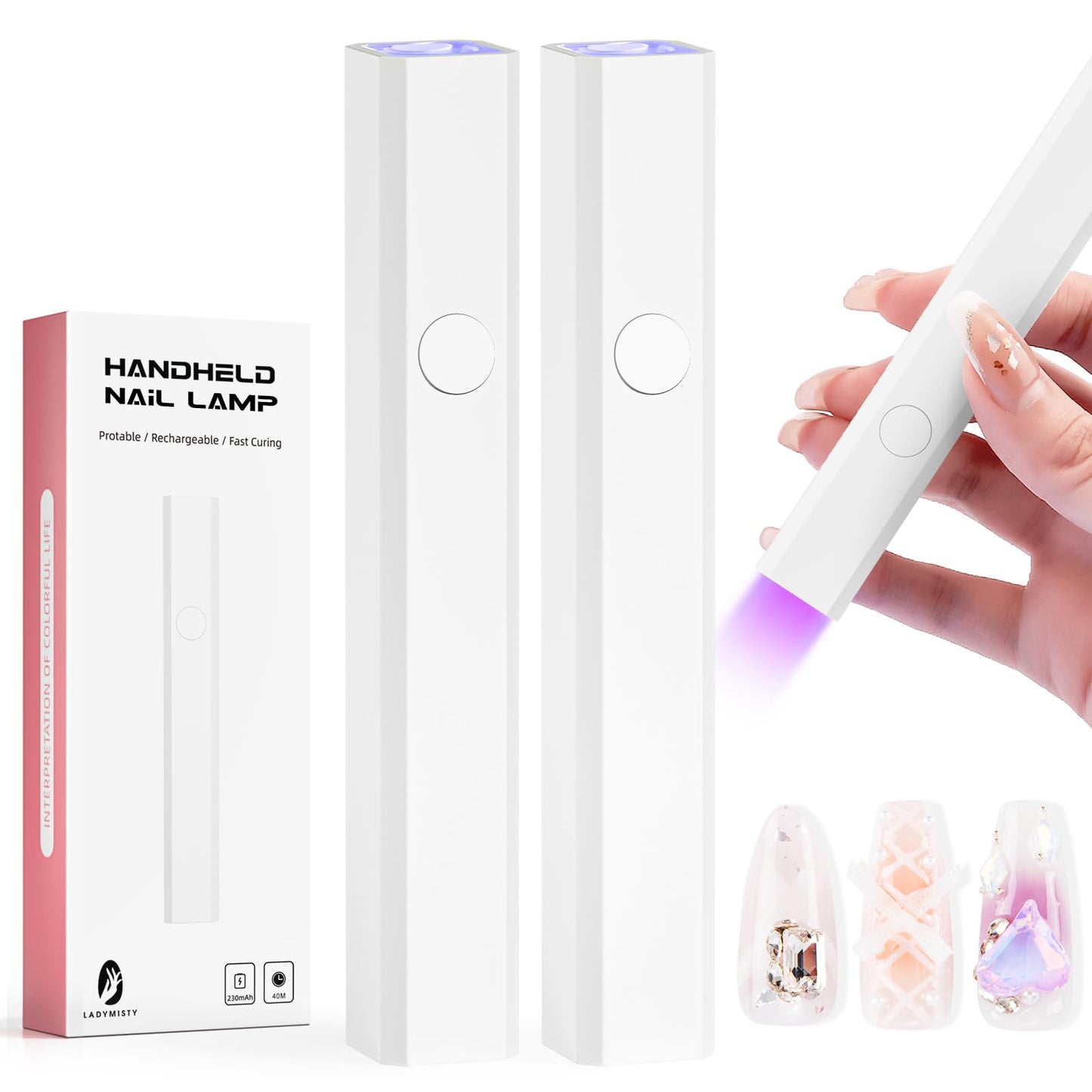LadyMisty 2 Pack Uv Light for Gel Nails Uv Nail Lamp Handheld Gel Nail Uv Light for Nails UV Led Nail Lamp Nail Lamps for Gel Polish Gel Nail Lamp Gel Nail Light Cure Led Lamp Nails USB Nail Cure Lamp