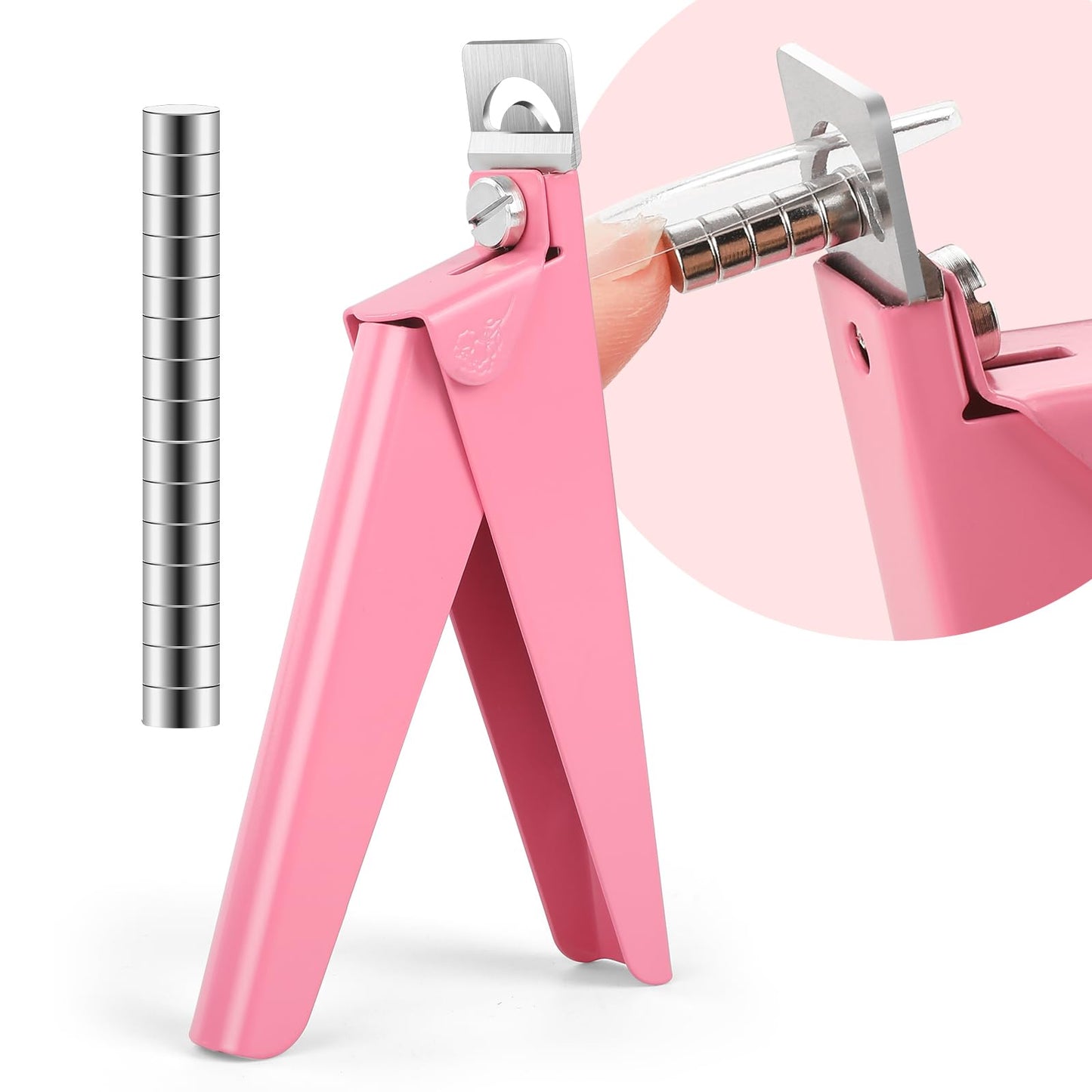 False Nail Clippers with Magnets Stainless Steel Nail Cutter for Acrylic Nail Nail Clippers with 15Pcs Small Magnets for Home Salon Nail Art（Baby Pink）