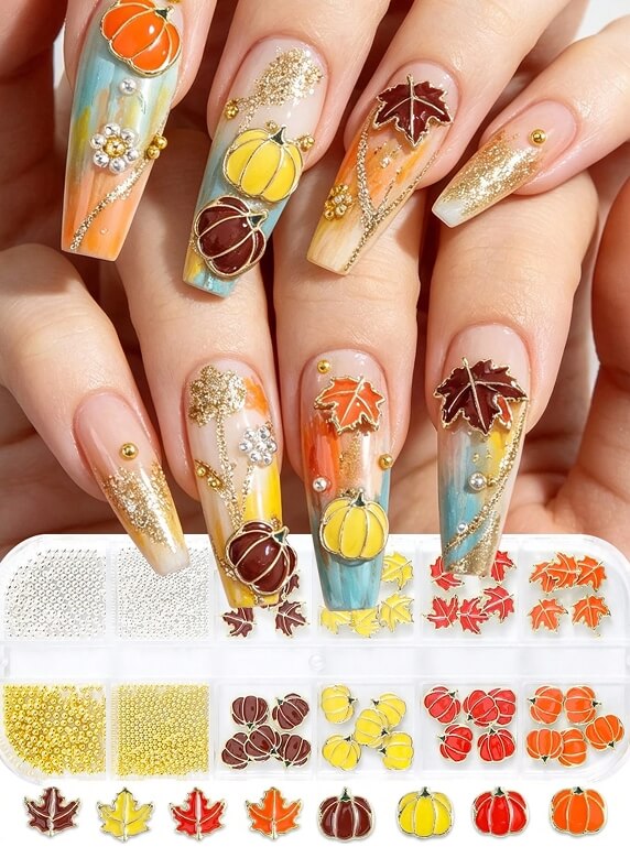 Fall Nail Art Charms & Caviar Beads Set